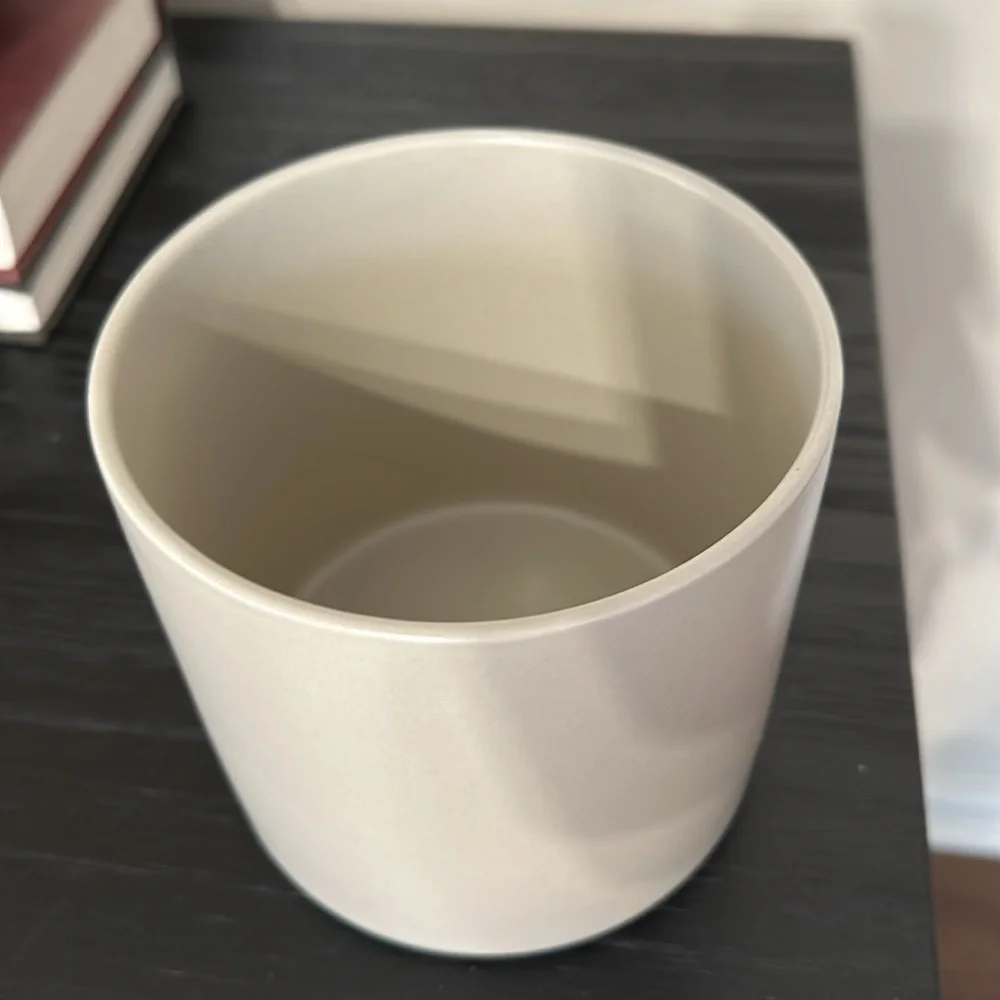 Crate & barrel ceramic canister with bamboo lid
